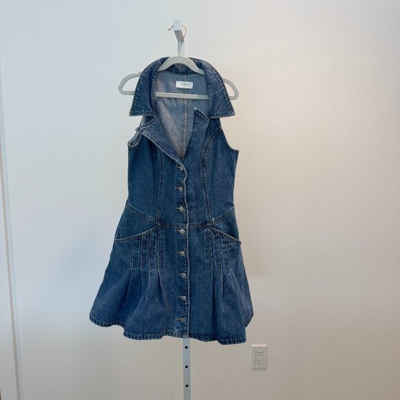 NWOT Meshki - Porter Collared Denim Mini Dress - 70'S Blue - Picture 2 of 4